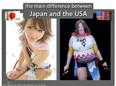 Nationen Vergleich - schlanke Japanerin und dicke Amerikanerin