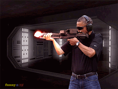 Obama schießt mit Star Wars Laser Gewehr 