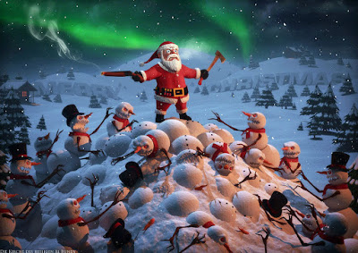 Lustiger Weihnachtsmann zum lachen kaempft gegen Zombi Schneemaenner 1 Party-Time: Feste, Feiern und fröhlicher Wahnsinn Freizeit, Lustiges, Natur, Winter